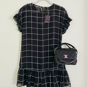 grid chiffon ruffle dress